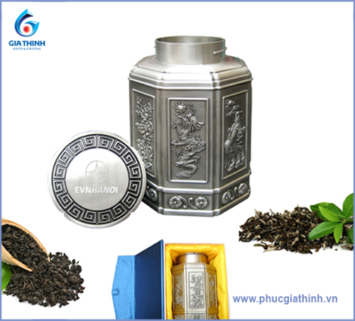 Hộp trà Pewter 6 cạnh